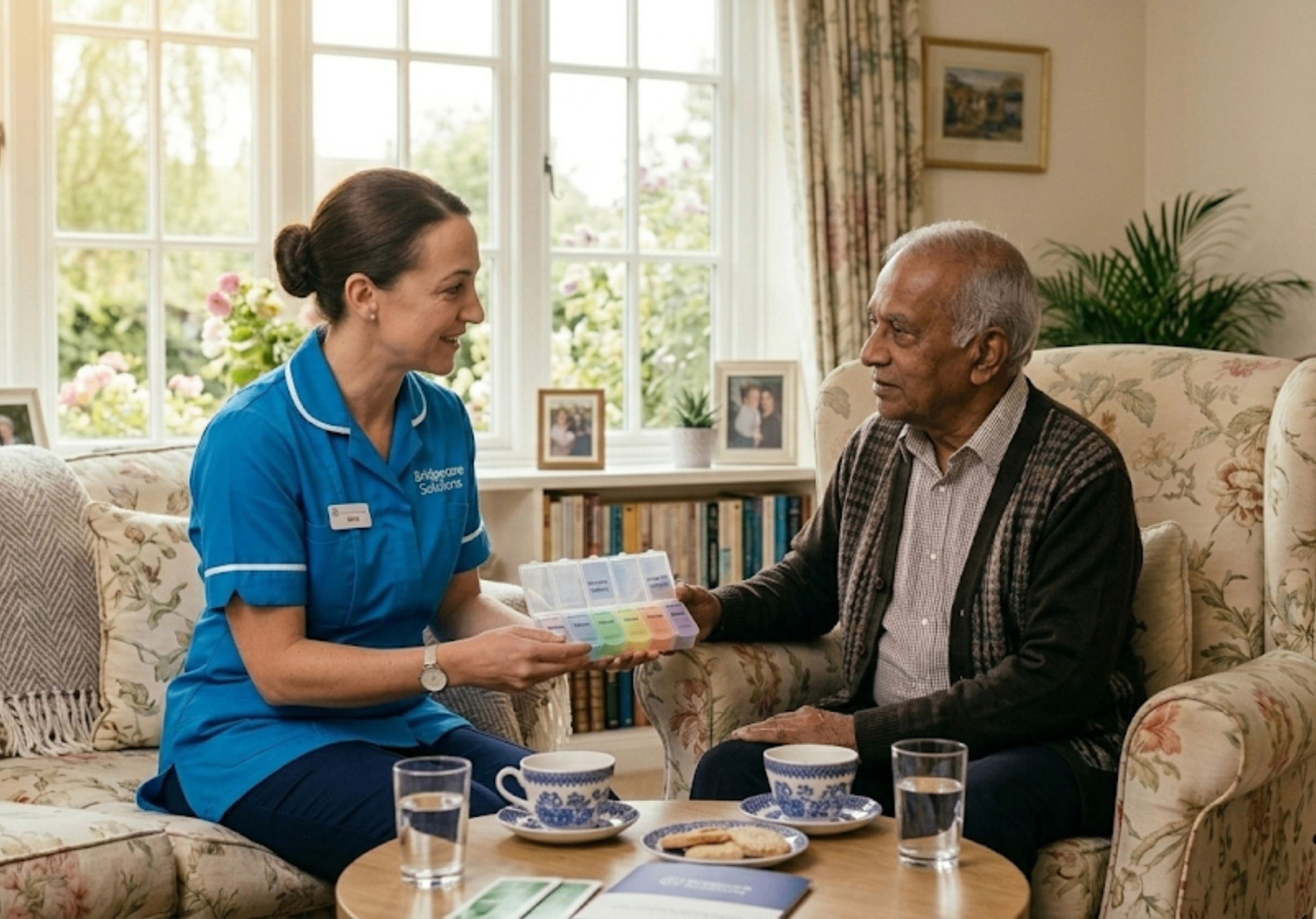 Bridgecare Solutions care worker providing personal care support to elderly man at home